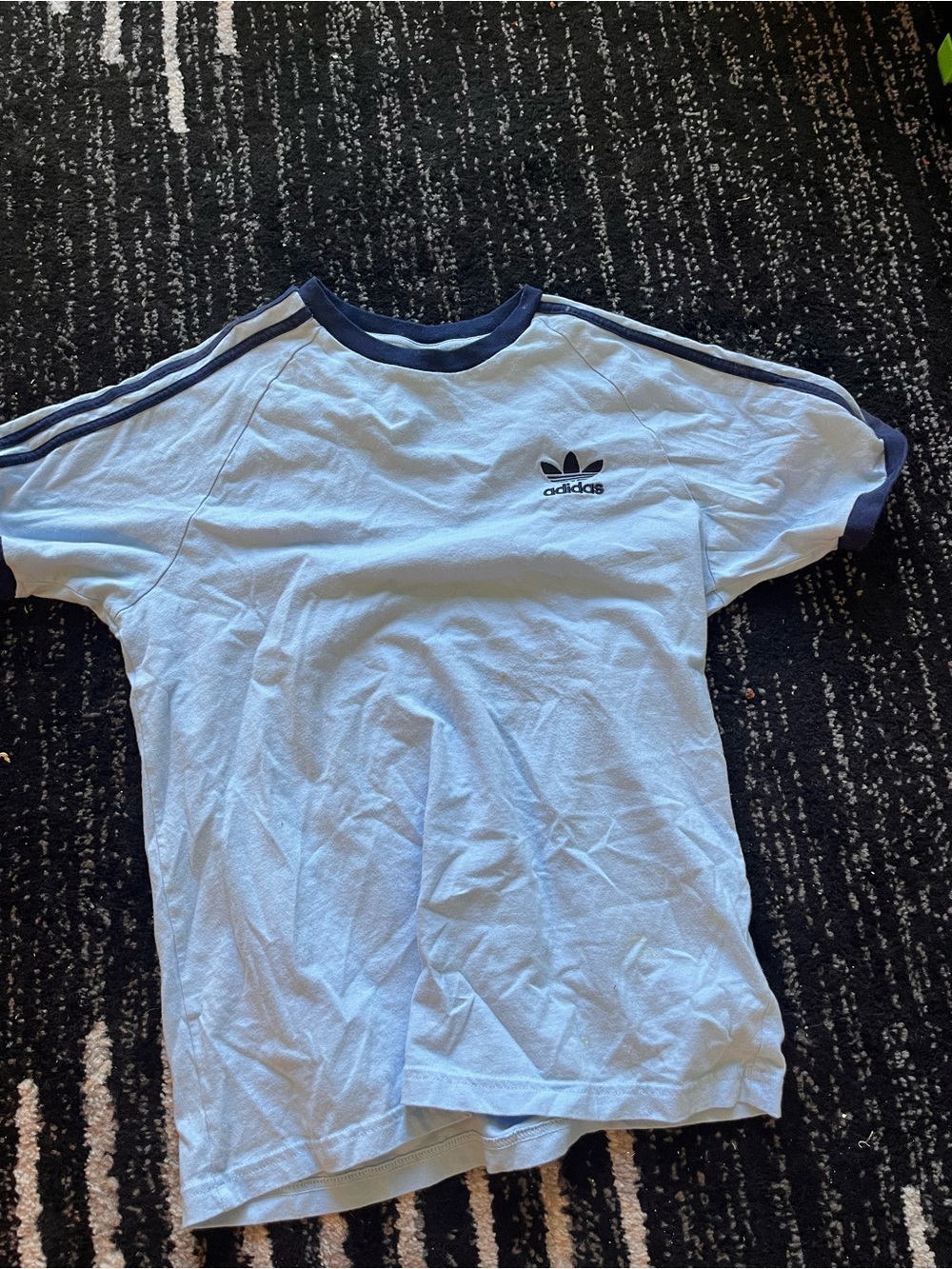 adidas Light Blue Tee with Navy Trim and Trefoil Logo